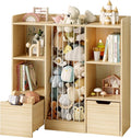 Toy Storage Organizer with Stuffed Animal Storage, Solid Pine Wooden Toy Organizer & Stuffed Animal Zoo, 4 Cubes Shelf with 2