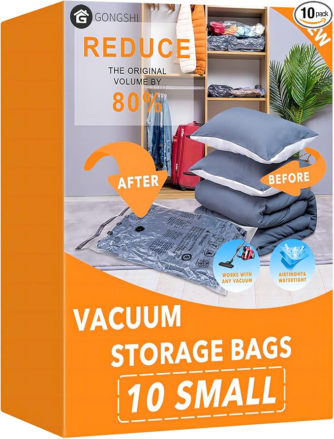 GONGSHI Vacuum Storage Bags, Space Saver Seal Bags For Clothing, Blankets, Comforters, Pillows, Clothes Storage,Travel Luggag