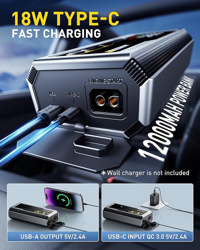 AUXITO 6000A Jump Starter, 12V Car Battery Jump Starter, Up to All Gas & 12L Diesel Engine with LED Display, Portable Jump