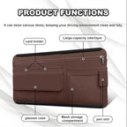 Car Sun Visor Storage Bag, Soft Leather Surface Organizer, Scratch-Resistant Auto Sunshade Organizer Bag, Can Store ID Card, Eyeglasses, Pen, Driving License etc (Brown)