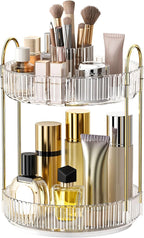 360° Rotating Makeup Organizer, Large-Capacity Skincare Make Up Storage 2 Tier Perfume Organizers Cosmetic Dresser Organizer 