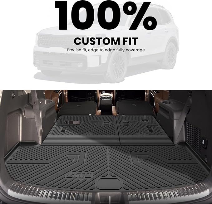LASFIT Cargo Mat & Backrest Mats for Kia Telluride 2025 2024 2023 2022 2021 2020, All Weather TPE Custom Fit Trunk Mats & Seatback Mats Accessoires for Kia Telluride 2020-2025, Black