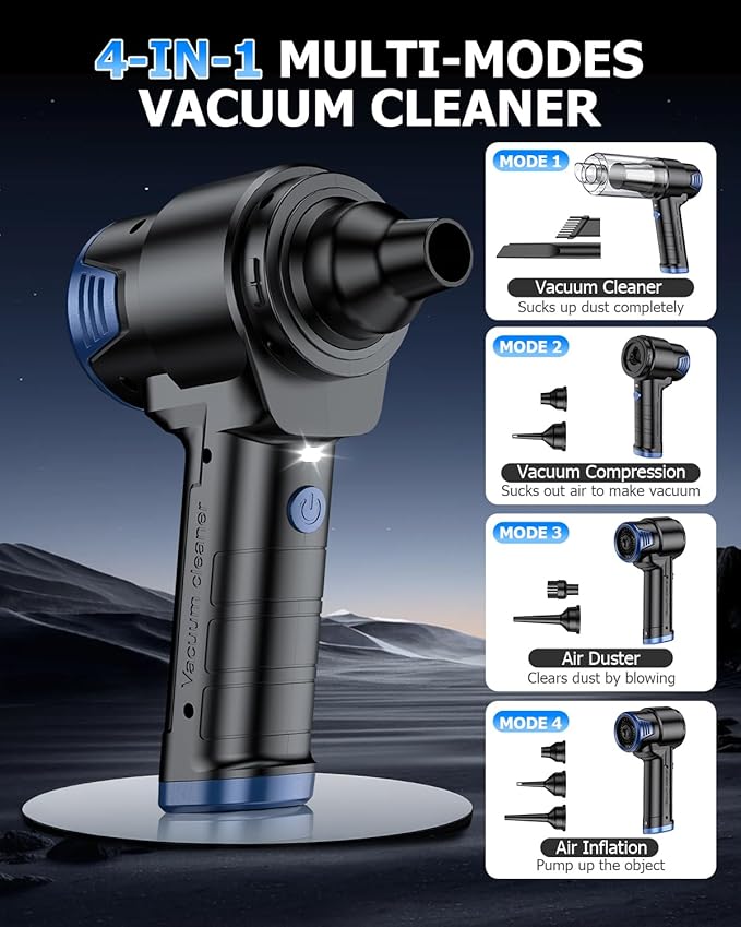 AHNR Handheld Car Vacuum Cleaner Cordless with 16000PA Powerful Suction, 4-in-1 Portable Mini Vacuum Cleaner & Air Duster wit