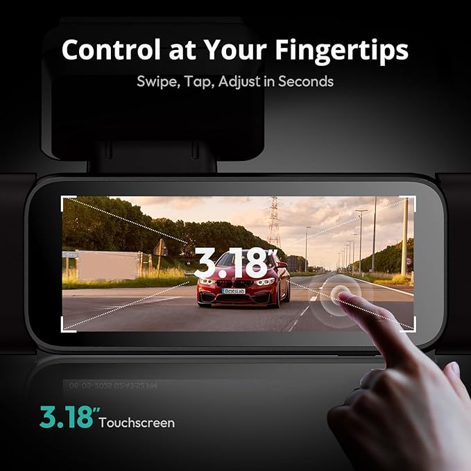 BOTSLAB 3K 4 Channel Dash Cam, 560° All-Sides View, Front and Rear Inside Car Camera with 3.18”Touch Screen, Dash Camera 24/7