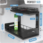 Under Sink Organizer Upgrade To Professional Rails,2-Tier Dual Pull Out Cabinet Storage,Height Adjustable Slide Out Drawers F