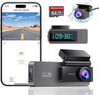 Dash Cam Front and Rear 4K+1080P, Free 64GB Card, Built-in WiFi, Dash Camera for Cars, Car Camera, Dual Dashcams for Cars wit