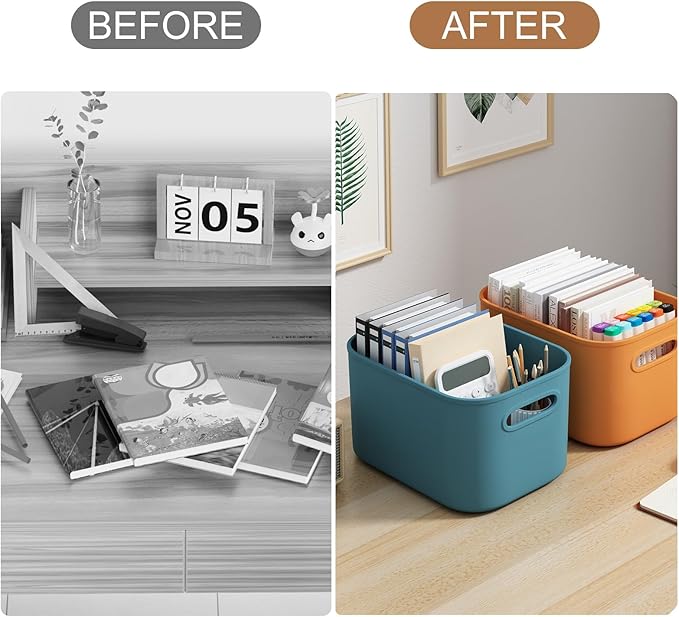 ORGIDOL 6 Pack Colorful Storage Bins with Lids Stackable Storage Container for Organizing, Storage Boxes with Handle for Shel