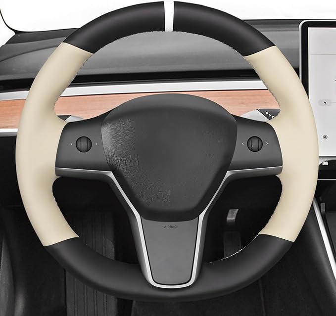 MEWANT Tesla Steering Wheel Cover - Hand Stitched for Model 3 (2017-2023) & Model Y (2020-2023) Accessories