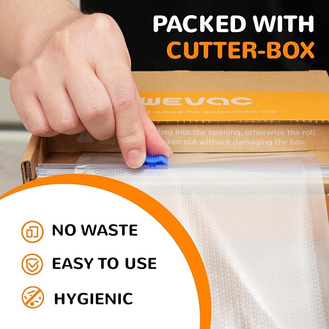 Wevac 6''x150', Vacuum Seal Roll Keeper with Cutter, Ideal Vacuum Sealer Bags for Food Saver, BPA Free, Commercial Grade, Gre