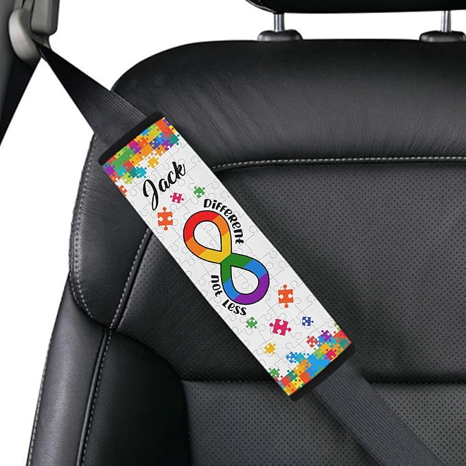 Different Not Less Autism Awareness Seat Belt Cover for Kid Family Special Need Autistic Medical Alert Car Cushion Cover Support Autism Gift Personalized Name 30