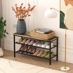 3-Tier Metal Shoe Rack with Wood Top - Durable & Space-Saving Shoe Organizer,Industrial Shoe Organizer Shelf Bench Storagefor