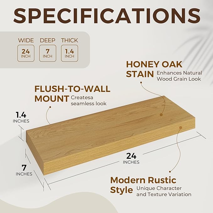 Dreamland 24 Inches Floating Shelves for Wall, 6.7 Inch Deep Floating Shelves Set of 2, Large Display & Storage Shelf, Wall S