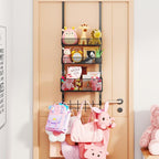Consumest Over The Door Hooks Organizer - 4 Tier Door Coat Rack with 3 Baskets and 12 Hooks, Stainless Steel Towel Hanger for