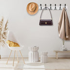 Kuhome 32.2'' Large Coat Rack Wall Mount Coat Hooks with 8 Metal Black Triple-Hooks Old White Pine Real Wood Plank Hat Rack f
