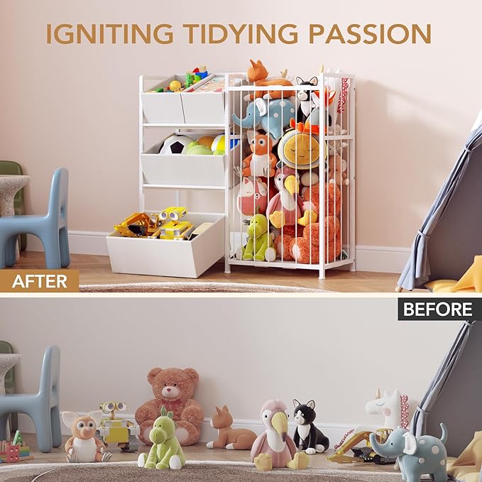 BBLIKE Kids Storage Organizer with 4 Removable Bins, Kids Storage Toy Shelf Organizer for Stuffed Animal Holder for Bedroom P