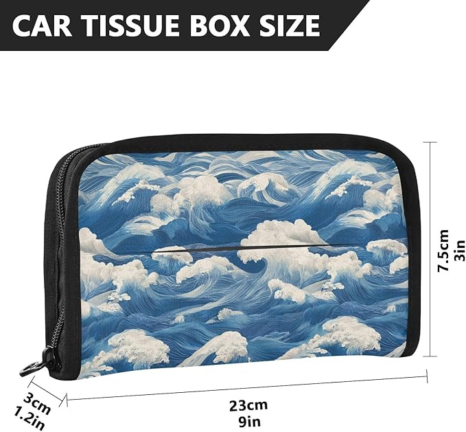 Car Tissue Holder Car Visor Organizer Tissue Box Holder for Car Sun Visor Organizer with Car Vehicle Accessories Essentials Interior for Women Men Blue Waves WhiteFoam Textures