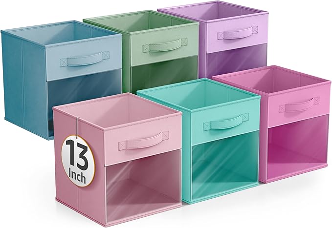 Sorbus 13 Inch Storage Bins with Clear Window - 6 Foldable Baskets for Organizing Clothes, Toys, Books - Sturdy Collapsible F