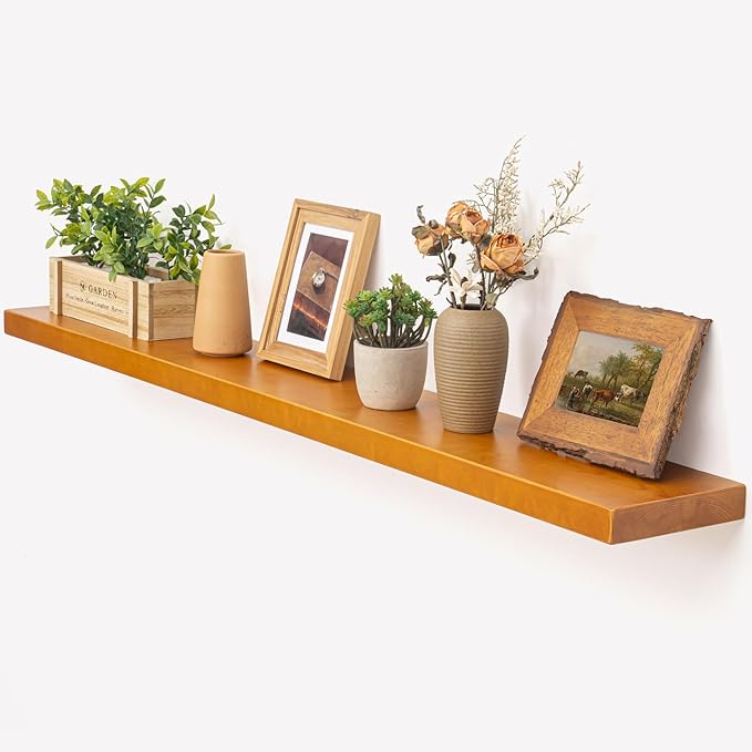 Marsmiles Wood Floating Shelves | 55 Inch Rustic Honey Oak Wall Shelves Set of 2 | 55" W x 7.7" D x 1.6" H Wooden Shelves for