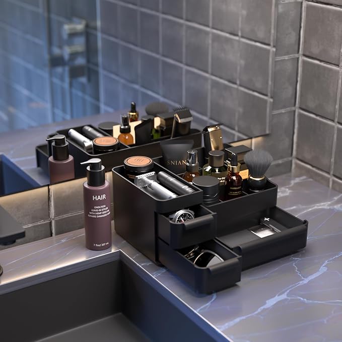 Cologne Organizer for Men with 3 Drawers - Mens Vanity Organizer, Perfume Stand & Cologne Shelf - Bathroom Countertop Storage