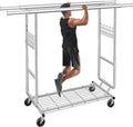 Gewudraw Heavy Duty Clothes Rack Load 900 Lbs, Double Rod Rolling Clothing Rack With Sturdy Wheel And Shelves，Adjustable Port