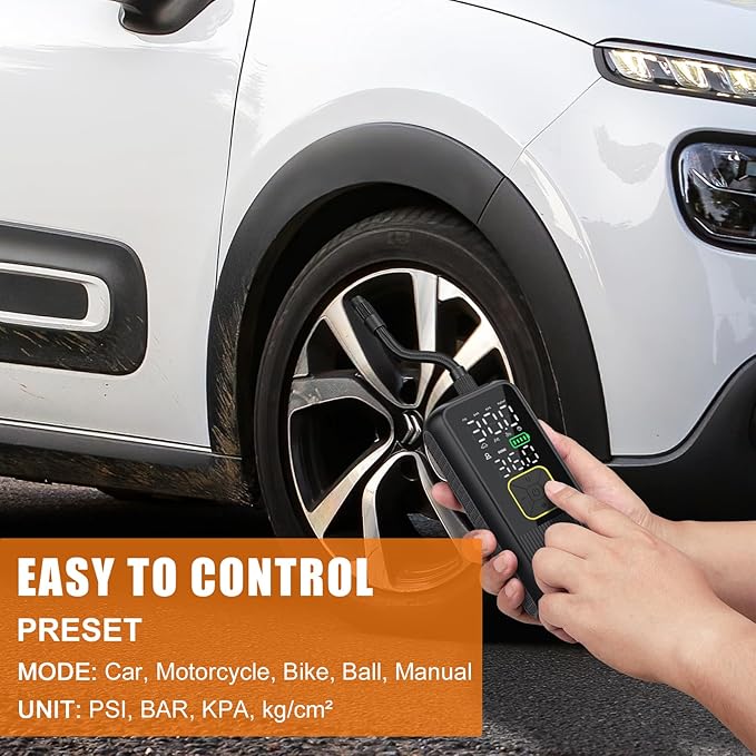 Tire Inflator Portable Air Compressor, 4X Faster 150PSI Smart Air Pump for Car Tires with Digital Pressure Gauge, Portable Fast Tire Inflator for Car, Bike, Motorcycle, Balls