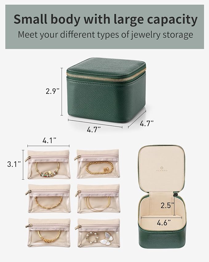VLANDO Jewelry Travel Case,Travel Jewelry Organizer with Clear Velvet Jewelry Bags 6Pcs Zipper Pouch for Women Girl Christmas
