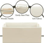 Foldable Fabric Storage Cubes, 2 Packs Cloth Storage Baskets with Wooden Handles, Collapsible Shelf Closet Organizer Bins, Re