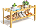 RONGJlA 2 Tier Bamboo Shoe Rack for Closet Free Standing Wood Shoe Shelf Storage Organizer for Entryway Small Space Stackable