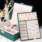 Jewelry Box for Women Girls, 2 Layers Jewelry Organizer Container with Lock, PU Leather Storage Case with Removable Tray, Jew