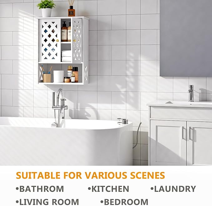 Wall Bathroom Cabinet Over The Toilet, 2-Door White Medicine Cabinet with Shelves, Space-Saving Storage Organizer for Bathroo