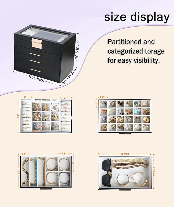 BOOVO Jewelry Boxes for Women, White and Black 6 Layer Large Jewelry Box for Necklace, Bracelet, Earrings, Rings Storage, Jew
