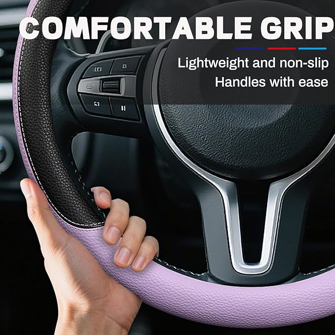 Cxtiy Steering Wheel Cover for BMW X1 X2 X3 X4 X5 X6 330i 530i 740i iX1 iX3 i4 i5 M3 M5 (Purple, Standardized(14.5'-15'))