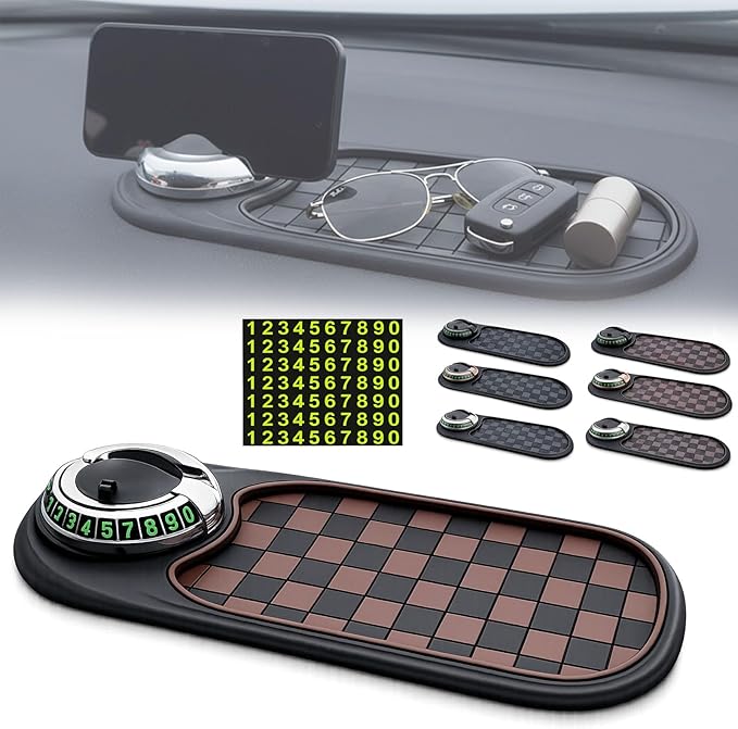 4-in-1 Multi-Functional Support Anti-Slip Pad, 360° Rotating Car Phone Holder Pad with Temporary Parking Number Plate, All-in