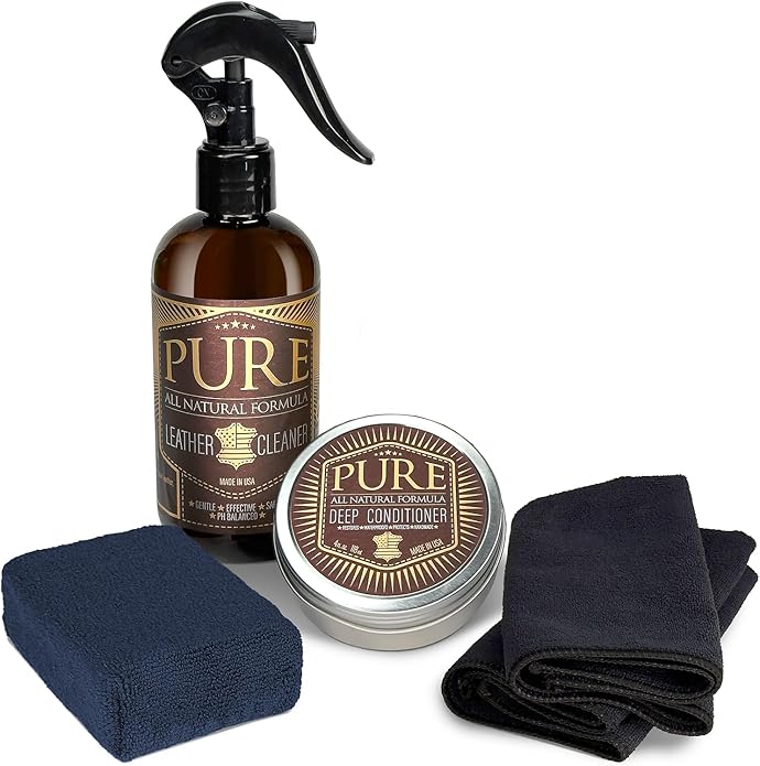 Leather Cleaner, Conditioner and Detailer Kit - Natural Beeswax Formula for Car Seat, Couch, Furniture, Purse, Boots & Jacket