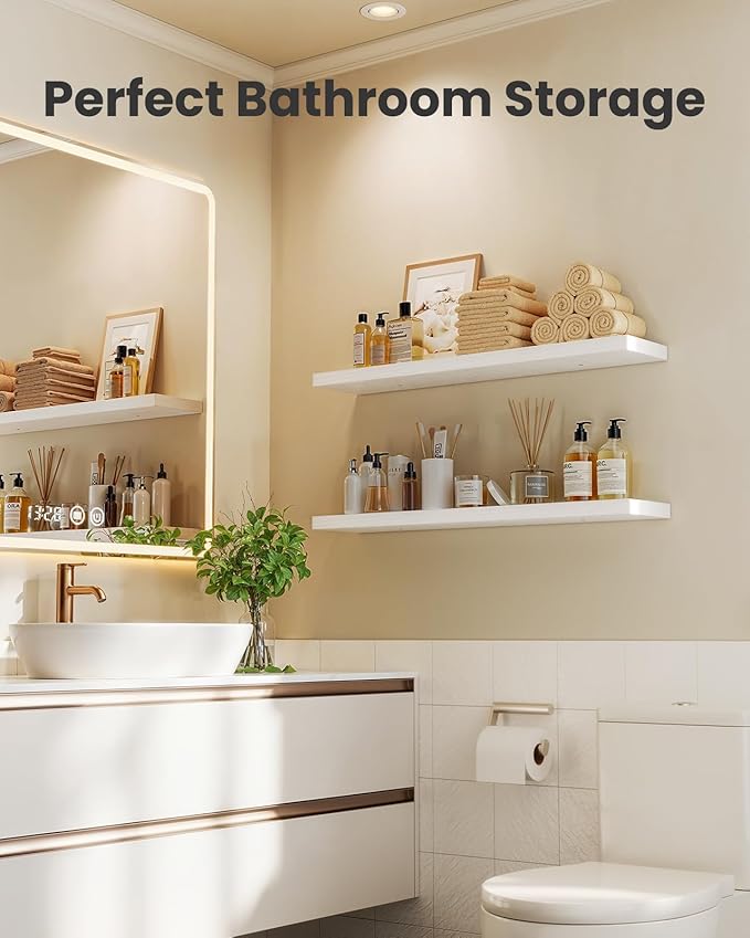 AMADA HOMEFURNISHING 23.6" L Floating Shelves, Wall Shelves Set of 3 for Bathroom/Living Room/Bedroom/Kitchen, White Floating