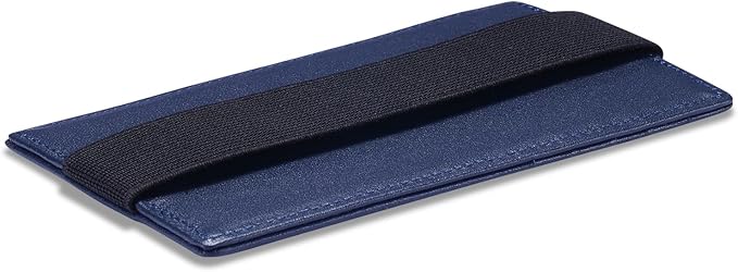 HISCOW Car Sun Visor Card Holder with Elastic Band Fastener - Italian Calfskin (Dark Blue)
