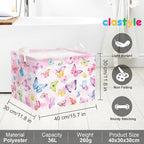 Clastyle 36L Pink Dreamy Butterfly Kid Storage Basket Collapsible Rectangle Clothes Toy Nursery Bin Book Shelf Basket