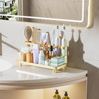 YOOLENS Electric Toothbrush Holder for Bathroom Countertop 5 Metal Slots Toothpaste Razor Mouthwash Organizer, Gold