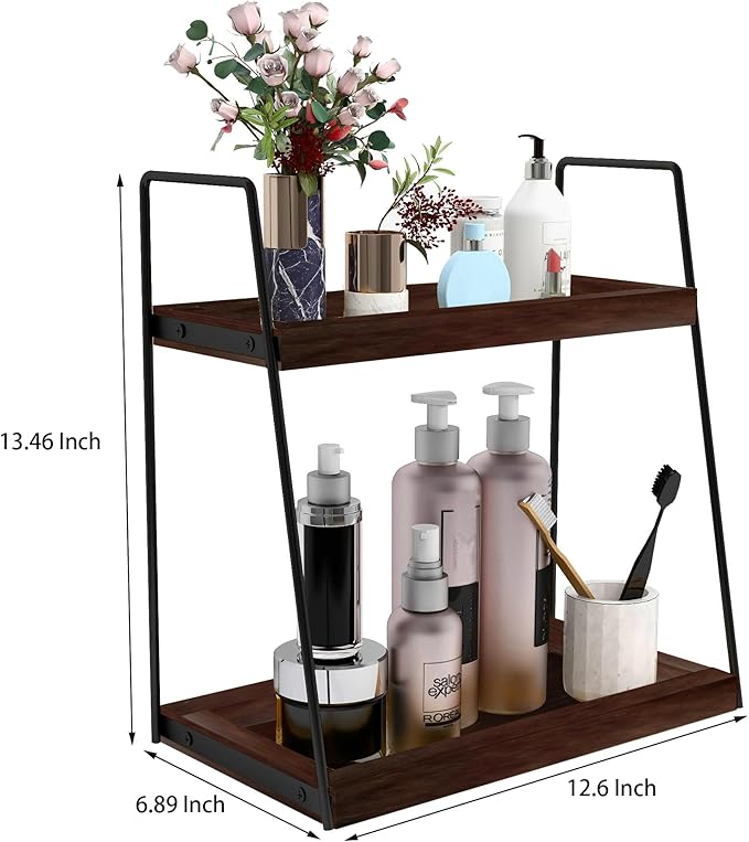 Dorhors 2 Tier Bathroom Counter Organizer Storage,Vanity Organizer for Bathroom Counter,Wood Standing Rack for Kitchen(Walnut