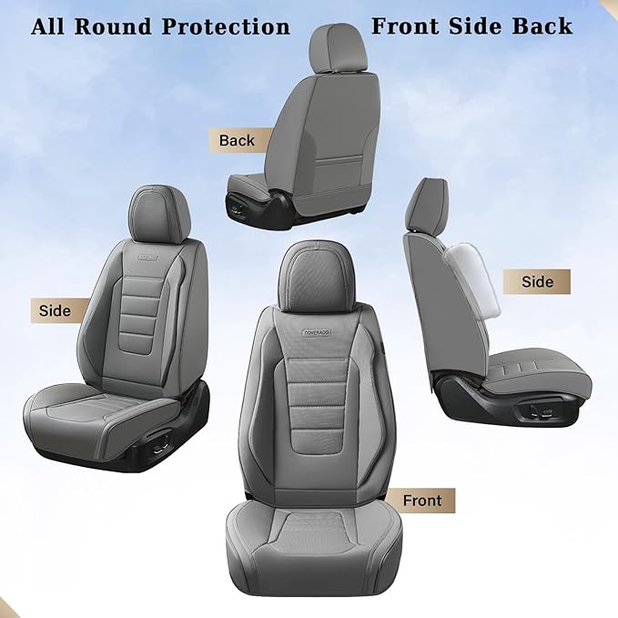 Coverado Seat Covers Full Set, Seat Covers for Cars, Gray Car Seat Cover, Waterproof Car Seat Protector, Nappa Car Seat Cushi