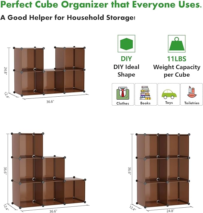 C&AHOME Cube Storage Organizer, 6-Cube Shelves Units, Closet Cabinet, DIY Plastic Modular Book Shelf, Ideal for Bedroom, Livi