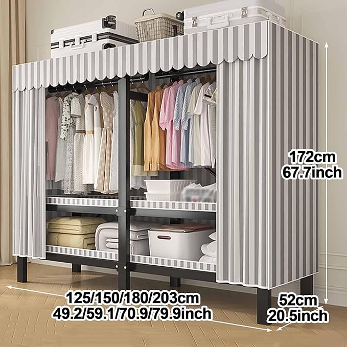 Foldable Portable Wardrobe Closet with Cover, Metal Clothes Rack, One-Piece Folding Base, Foldable Garment Racks, for Hanging