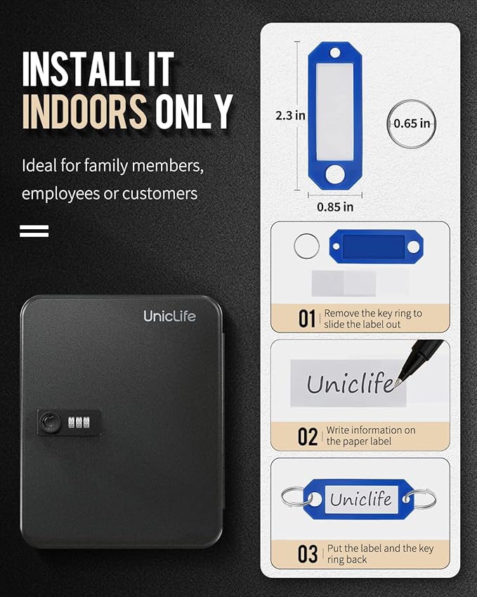 Uniclife 28 Position Key Cabinet with Combination Lock Resettable Black Digital Security Storage Box Steel Key Organizer with
