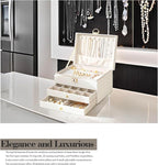 3 Layer Jewelry Box Organizer with Drawers, Lockable PU Leather Jewelry Storage Case for Mothrer's Day gifts Necklace Earring