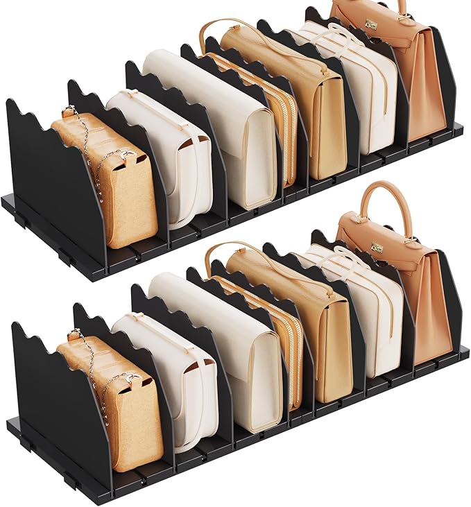 SPACEKEEPER Shelf Divider for Closet, 2 Pack Adjustable Purse Organizers Handbag Separators Storage Organizer Bookshelf Separ