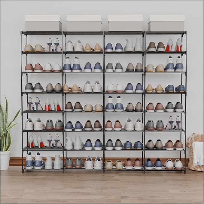 SMILHELTD Large Shoe Rack 8 Tier 64 Pairs for Entryway, Heavy Duty Storage Shelves Unit with Customizable Height for Boots, S