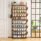 LUKYTOWER Tall Shoe Rack - 10 Tier Organizer for Closet, 30-35 Pairs, Large Capacity with 5 Hooks and Side Pocket, Sturdy Met