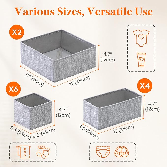 Lifewit Nursery Drawer Organizer for Clothes 12 Pack, Certified Child-safe Dresser Drawer Divider Storage Bins, Foldable Clot