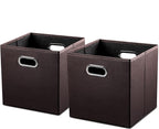 PRANDOM Leather Foldable Cube Storage Bins 13x13 inch [2-Pack] Fabric Storage Baskets Cubes Drawer with Cotton Handles Organi