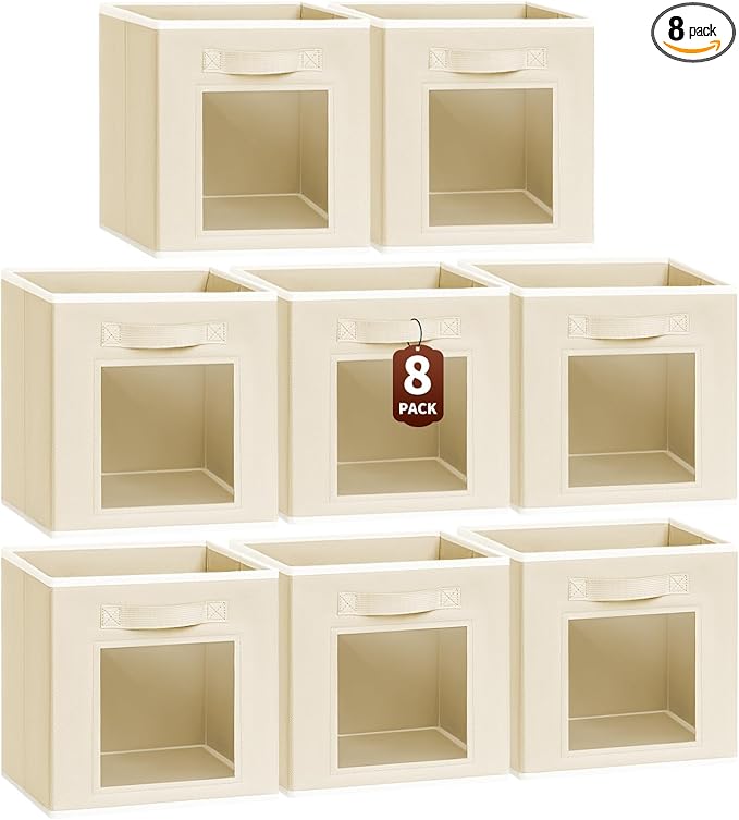 Homsorout Foldable Storage Cubes - Cubby Storage Organizer with Window, Decorative Baskets for Organizing, Fabric Bins for Cl